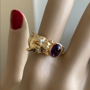 Ring-panther head w/ precious stone 14K Yellowgold